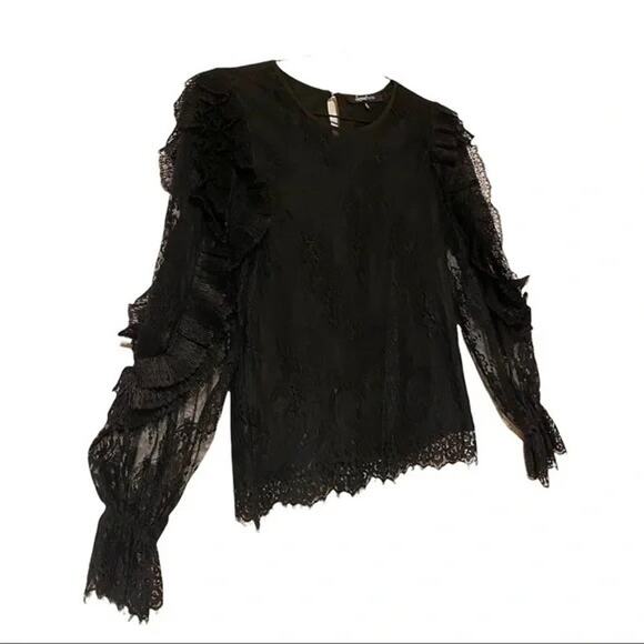 Sweet Rain Women’s Black Floral Lace Ruffle Long Sleeve Top Blouse Shirt Small - Picture 3 of 8